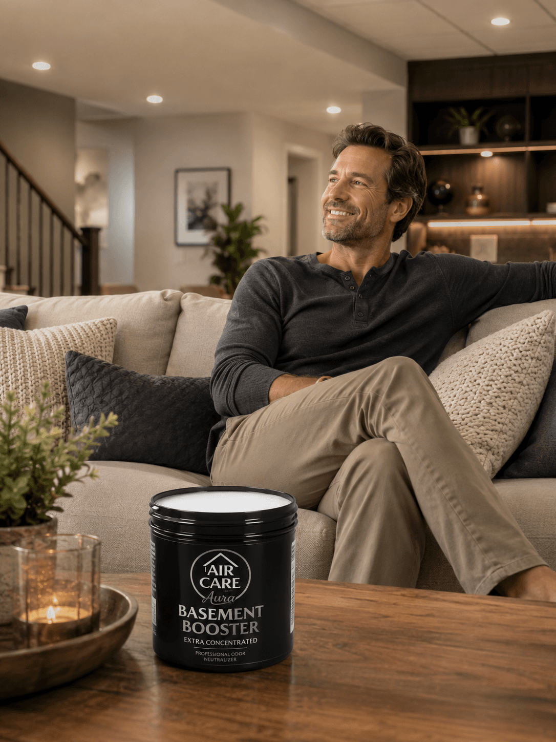 Basement Booster jar in a finished basement living space